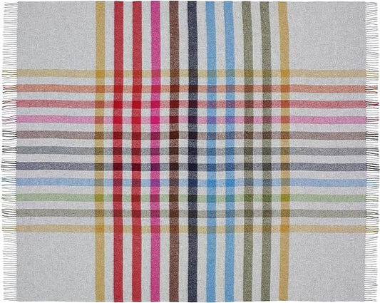 Moon Wool Plaid Throw Blanket, Pure New Wool, Henley Grey, Made in UK