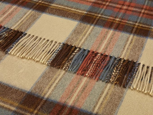 Moon Wool Plaid Throw Blanket, Merino Labmswool, Tartan Antique Dress Stewart, Made in UK