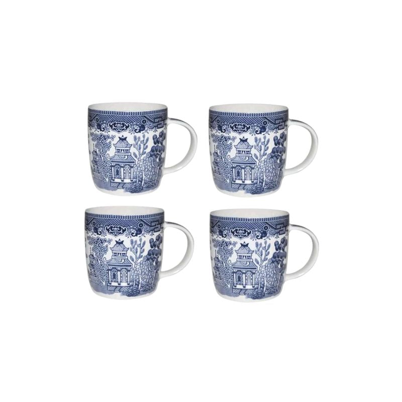 Churchill Blue Willow Mugs 11 oz, Set Of 4