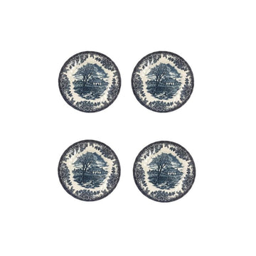 Churchill Brooke Blue Chelsea 8" Salad Plate 4 Piece Dinnerware Set, Made In England