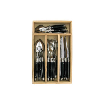 Laguiole Andre Verdier Debutant 24 Piece Flatware Set, Steak Knives, Forks, Soup Spoons, Teaspoons, Black, Made In France