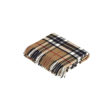 Moon Wool Plaid Throw Blanket, Merino Labmswool, Camel Thompson Tartan, Made in UK