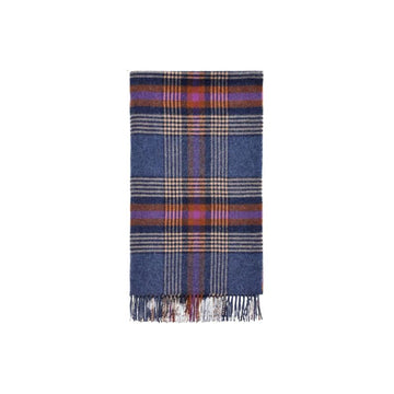 Moon Wool Plaid Throw Blanket, Pure New Wool, Christchurch Mid Blue, Made in UK