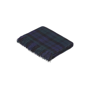 Moon Wool Plaid Throw Blanket, Pure New Wool, Tartan Black Watch, Made in UK