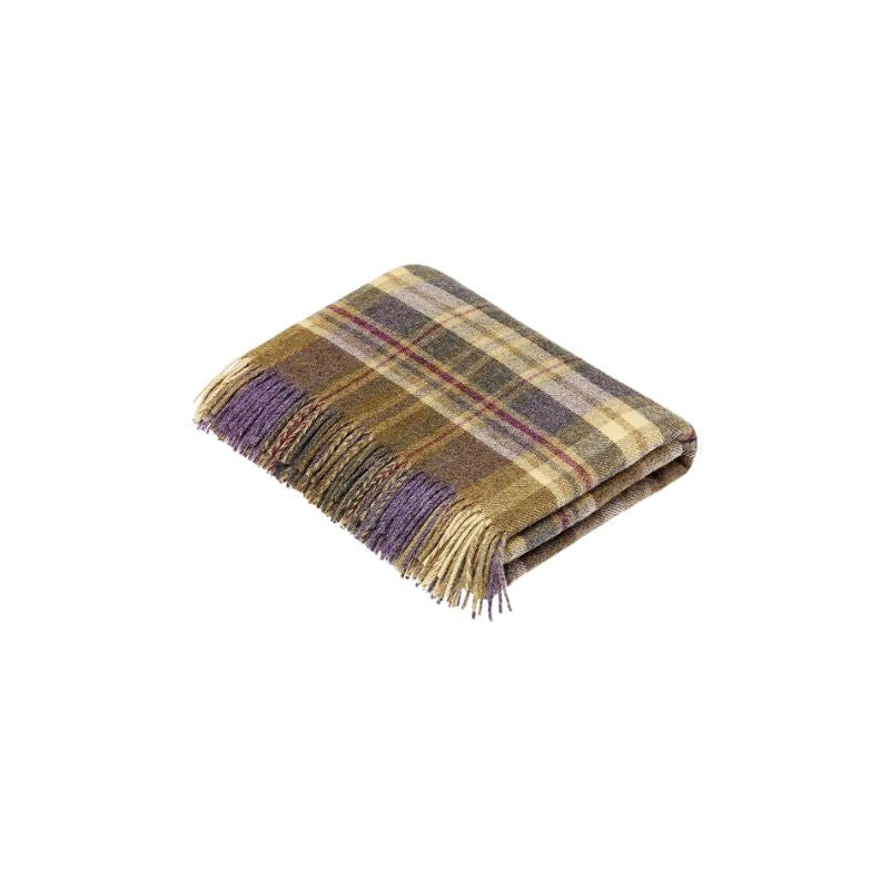 Moon Wool Plaid Throw Blanket, Pure New Wool, Tartan Glen Coe Heather, Made in UK