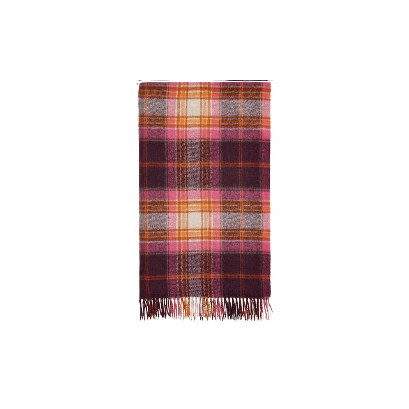 Moon Wool Plaid Throw Blanket, Pure New Wool, Winterton Burgundy, Made in UK