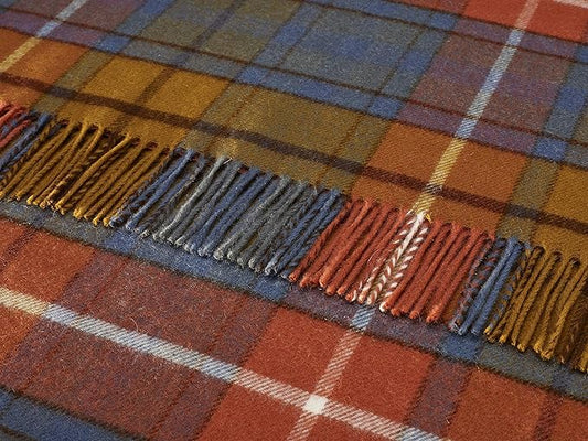 Moon Wool Plaid Throw Blanket, Merino Labmswool, Tartan Antique Buchanan, Made in UK